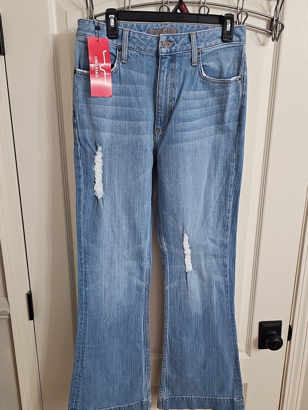 Kimes Ranch Light Blue Distressed Flare Jeans